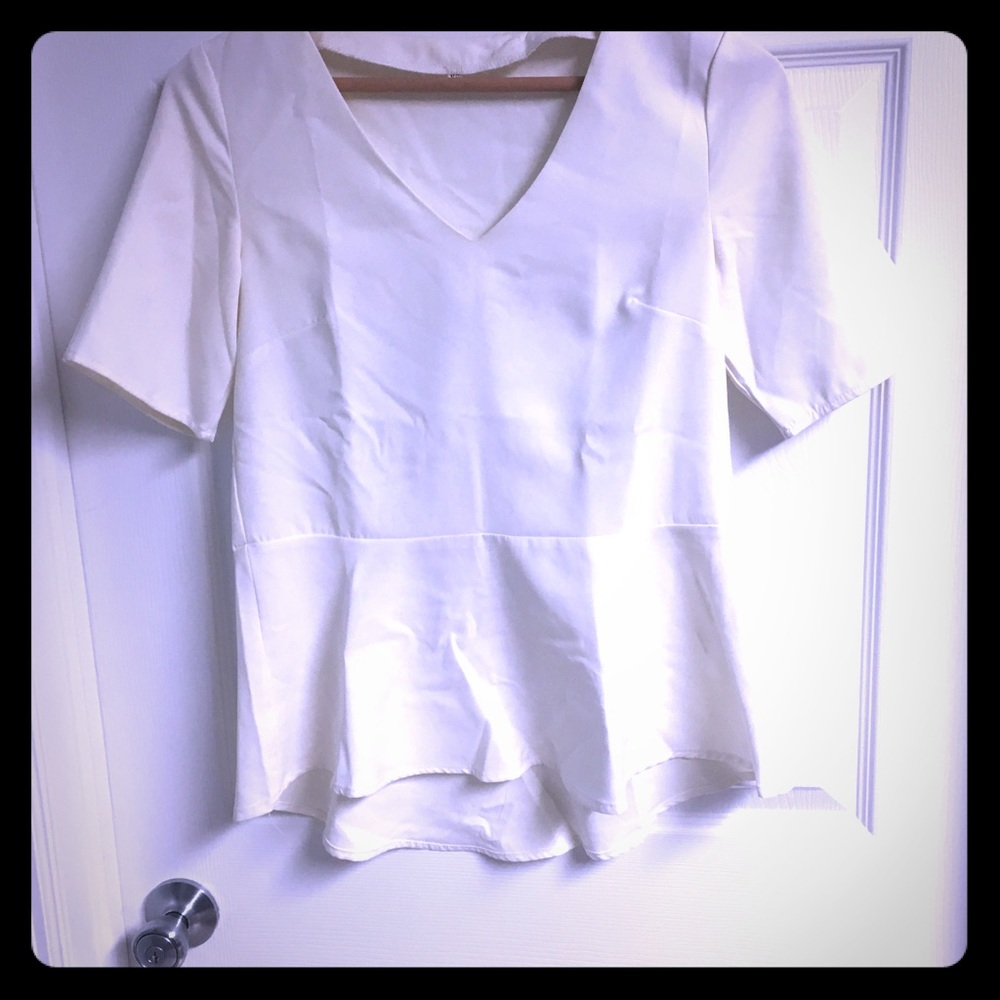 Ivory V-Neck Pullover Peplum Blouse